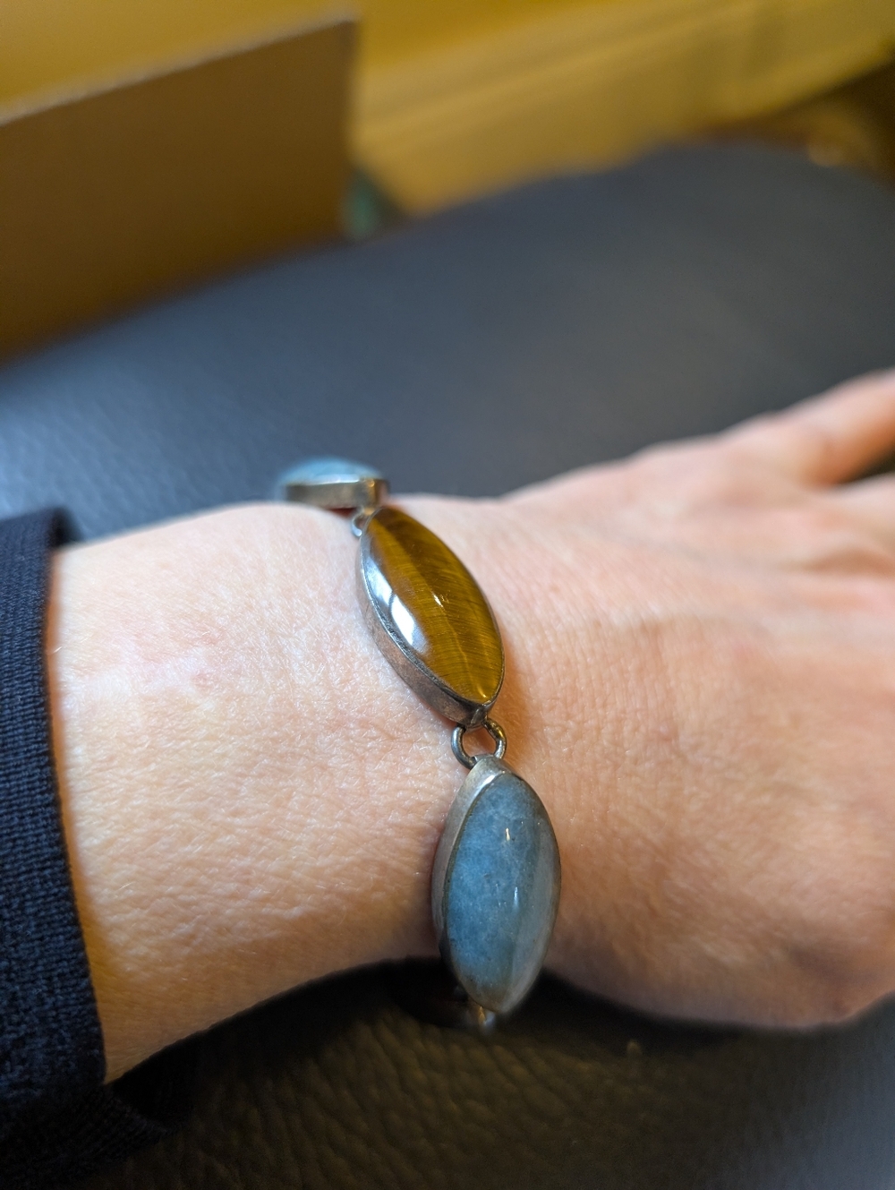 Vintage Taxco Mexico Sterling Silver Multi-Stone Link Bracelet - Signed TD-39 JO